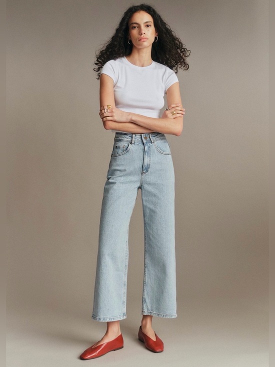 Sezane Denim - Sézane Le Crop Washed High Rise Wide Leg Jeans Size 10 / FR 42